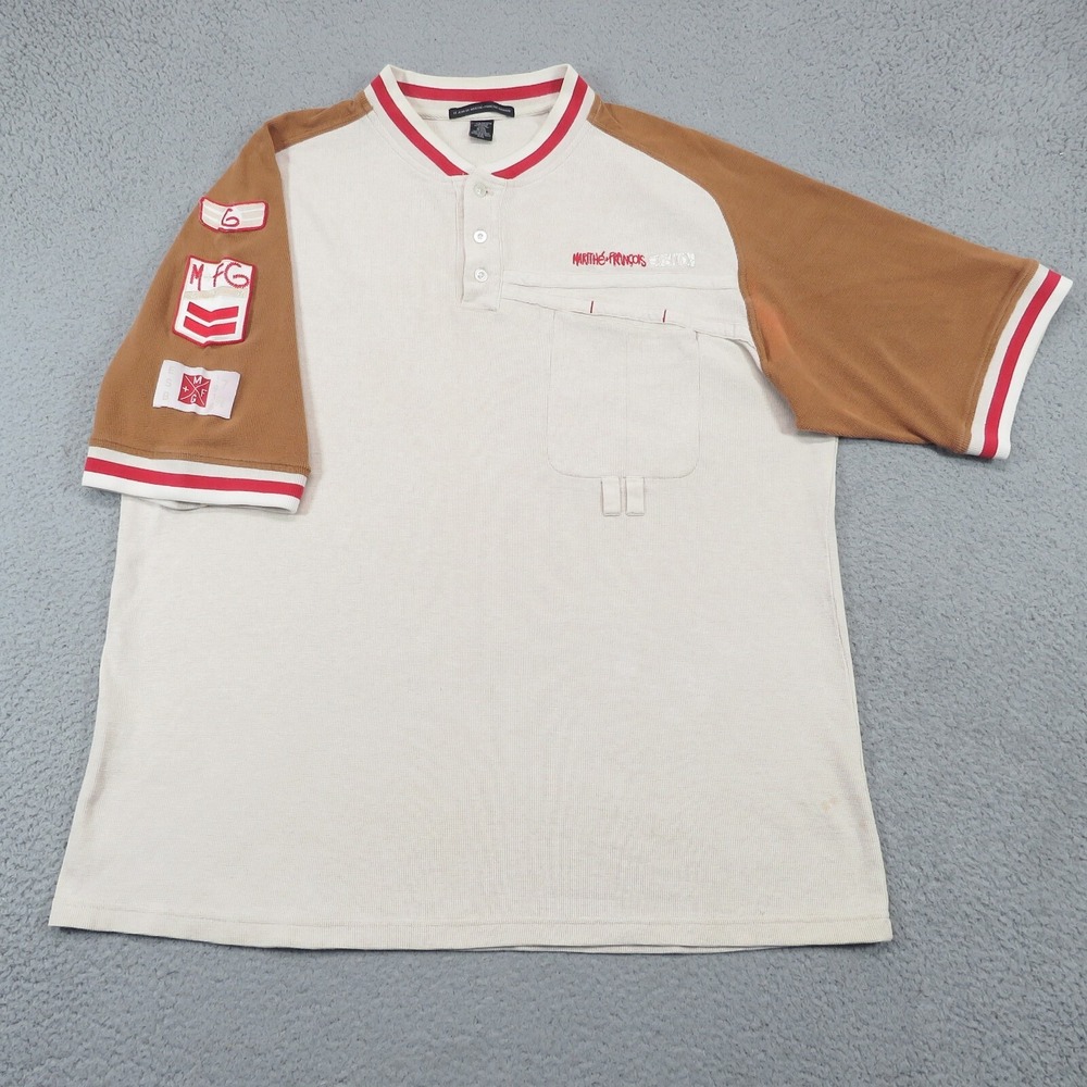VTG Marithe Francois Girbaud Polo Shirt Mens XXL Military Patches 90s Baggy Y2K‎